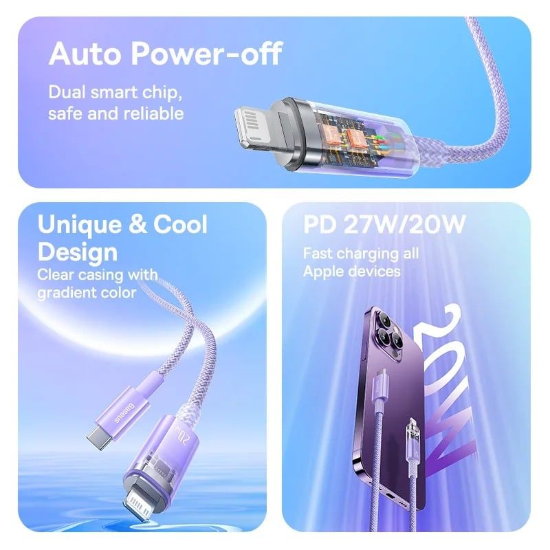 Cáp Sạc Nhanh Tự Ngắt Type C to Lightning Cho iPhone iPad Baseus Explorer Series 2 PD 20W (Smart Power-Off Fast Charging Cable with Smart Temperature Control)