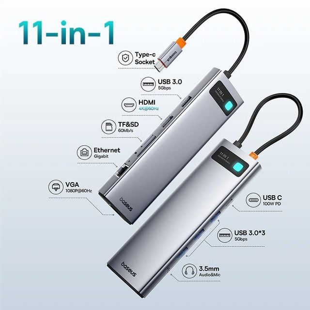 Hub mở rộng Baseus Metal Gleam Gen2 – Đa năng, dùng cho Macbook/Laptop/iPad/Smartphone, bản nâng cấp mới