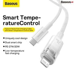 Cáp sạc nhanh Baseus Explorer Series 2 PD 20W C to Lightning – Tự ngắt, kiểm soát nhiệt, sạc iPhone/iPad