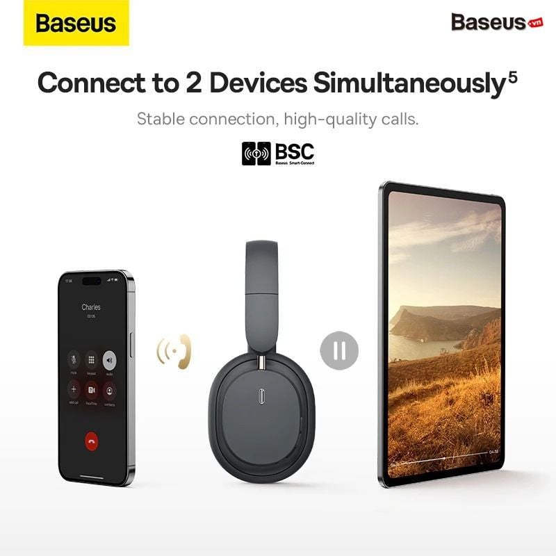 Tai Nghe Chụp Tai Không Dây, Chống Ồn Baseus Bowie D05 ANC, 3D (Bluetooth 5.3, GPS - APP, Nearly No-delay Noise-Cancelling)