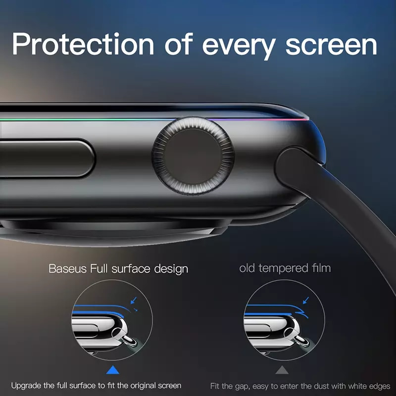 Kính cường lực Full viền 5 lớp chống trầy Baseus Full Screen Curved Tempered Glass dùng cho Apple Watch Series 1/2/3/4 - 38mm/42mm/40mm/44mm (0.23 mm, 3D, Full Coverage Tempered Glass)