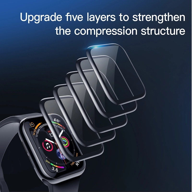 Kính cường lực Full viền 5 lớp chống trầy Baseus Full Screen Curved Tempered Glass dùng cho Apple Watch Series 1/2/3/4 - 38mm/42mm/40mm/44mm (0.3 mm, 3D, 9H Full Coverage Tempered Glass)