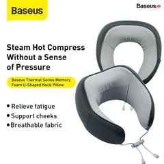 Gối mềm chữ U chống mỏi cổ, vai gáy Baseus Thermal Series Memory Foam U-Shaped Neck Pillow (with 2 Packs of Hot Compress Patches for Replacement)