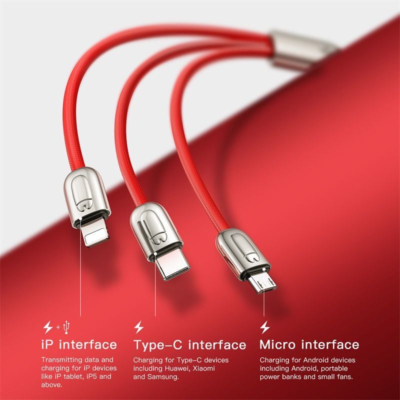 Cáp sạc và truyền dữ liệu tốc độ cao Baseus Three Little Pigs 3-in-1 USB Cable ( USB Type A to USB Type C/ Micro USB/ Lightning  3.5A Fast Charging & Sync Data Cable)