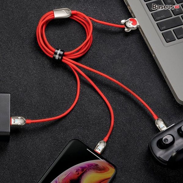 Cáp sạc 3 đầu siêu bền Baseus Three Mouse 3-in-1 Cable (TypeC/Lightning/Micro, 3.5A Fast charge Cable)