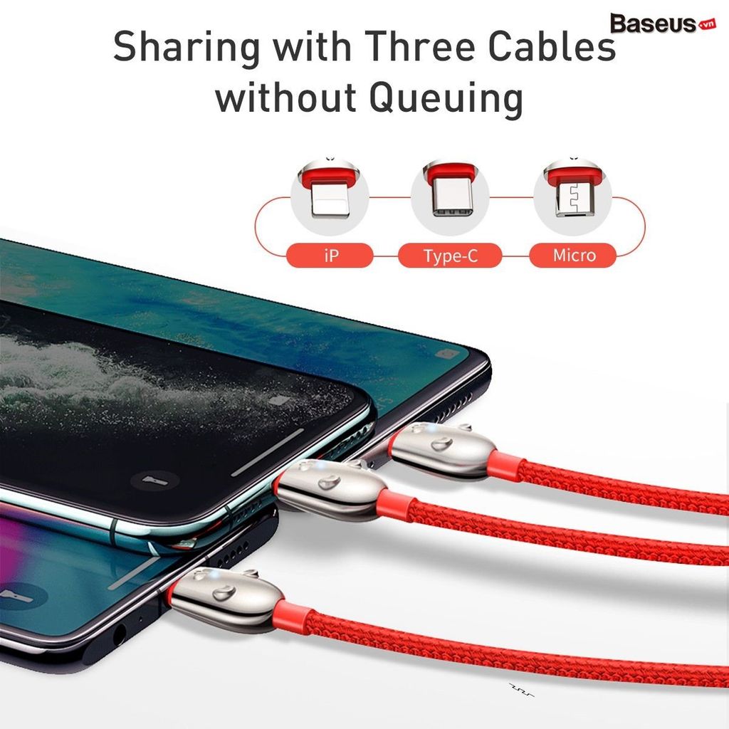 Cáp sạc 3 đầu siêu bền Baseus Three Mouse 3-in-1 Cable (TypeC/Lightning/Micro, 3.5A Fast charge Cable)