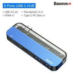 Bộ Hub đa năng Baseus Transparent Series 5 in 1 Multifunctional HUB dùng cho Macbook/iPad Pro ( Single Type-C to Type-C*2+USB3.0*2+HDMI)