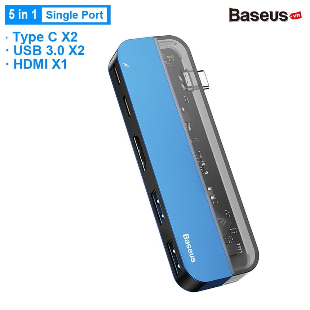 Bộ Hub đa năng Baseus Transparent Series 5 in 1 Multifunctional HUB dùng cho Macbook (Dual Type-C to Type-C*2+USB3.0*2+HDMI)