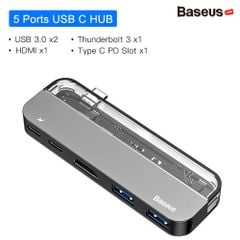 Bộ Hub đa năng Baseus Transparent Series 5 in 1 Multifunctional HUB dùng cho Macbook/iPad Pro ( Single Type-C to Type-C*2+USB3.0*2+HDMI)