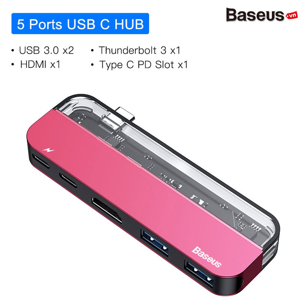 Bộ Hub đa năng Baseus Transparent Series 5 in 1 Multifunctional HUB dùng cho Macbook/iPad Pro ( Single Type-C to Type-C*2+USB3.0*2+HDMI)