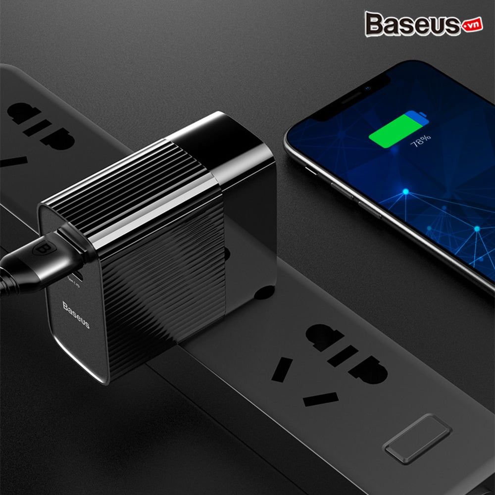 Bộ sạc nhanh đa năng Baseus Transun Series Type-C PD3.0 + USB Quick charger cho Smartphone/ Tablet/ Macbook (3A, 29W, USB + Type C PD Auto Voltage  Travel Charger)