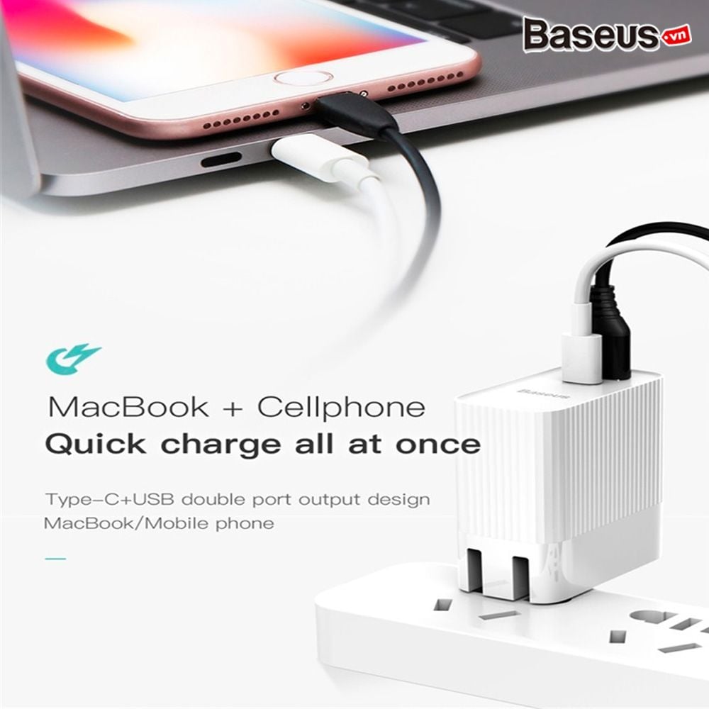 Bộ sạc nhanh đa năng Baseus Transun Series Type-C PD3.0 + USB Quick charger cho Smartphone/ Tablet/ Macbook (3A, 29W, USB + Type C PD Auto Voltage  Travel Charger)