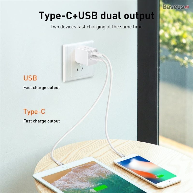 Bộ sạc nhanh đa năng Baseus Traveler Series PPS/ PD / QC 3.0 18W Quick Charger (USB + Type C)