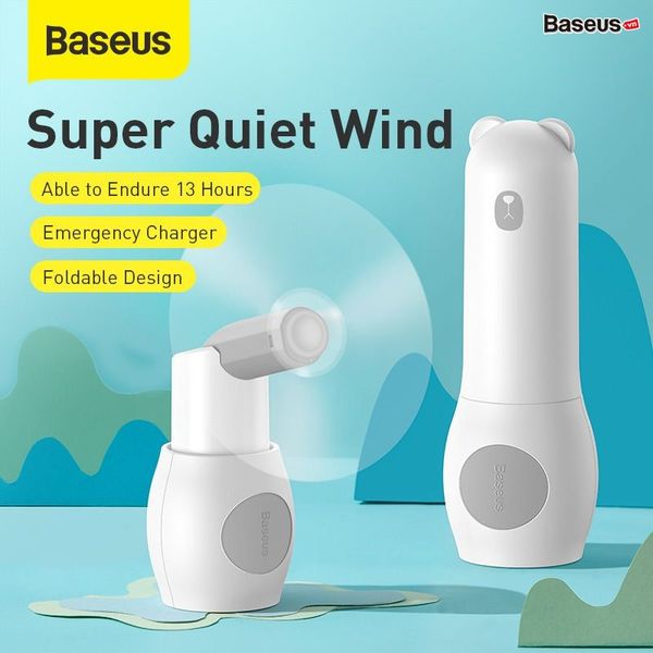 Quạt mini cầm tay kiêm sạc dự phòng Baseus Tricolor Bear Folding Fan (Handle/Destop, 2000mAh, 1.1W)