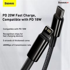 Cáp sạc nhanh, siêu bền C to Lightning 20W Baseus Tungsten Gold dùng cho iPhone 12/iP11 Series/iP XS Max (20W, Fast Charging & Data Cable)