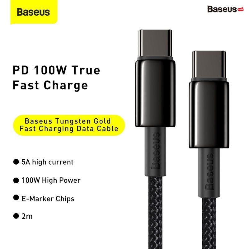 Cáp sạc nhanh và truyền dữ liệu Baseus Tungsten Gold Fast Charging Data Cable (100W)
