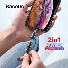 Cáp sạc nhanh 2 đầu tích hợp Baseus Twins 2 in 1 dùng cho Android/ iPhone/ iPad/ Macbook (Type C to Type-C/ Lightning, 60W PD/ QC3.0 Quick Charge & Sync Data Cable)