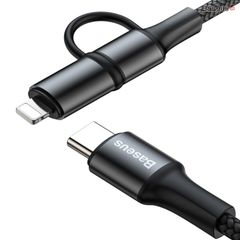 Cáp sạc nhanh 2 đầu tích hợp Baseus Twins 2 in 1 dùng cho Android/ iPhone/ iPad/ Macbook (Type C to Type-C/ Lightning, 60W PD/ QC3.0 Quick Charge & Sync Data Cable)