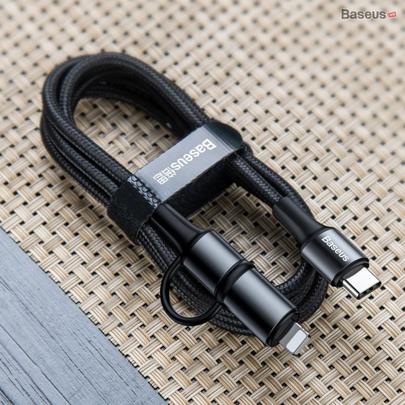 Cáp sạc nhanh 2 đầu tích hợp Baseus Twins 2 in 1 dùng cho Android/ iPhone/ iPad/ Macbook (Type C to Type-C/ Lightning, 60W PD/ QC3.0 Quick Charge & Sync Data Cable)