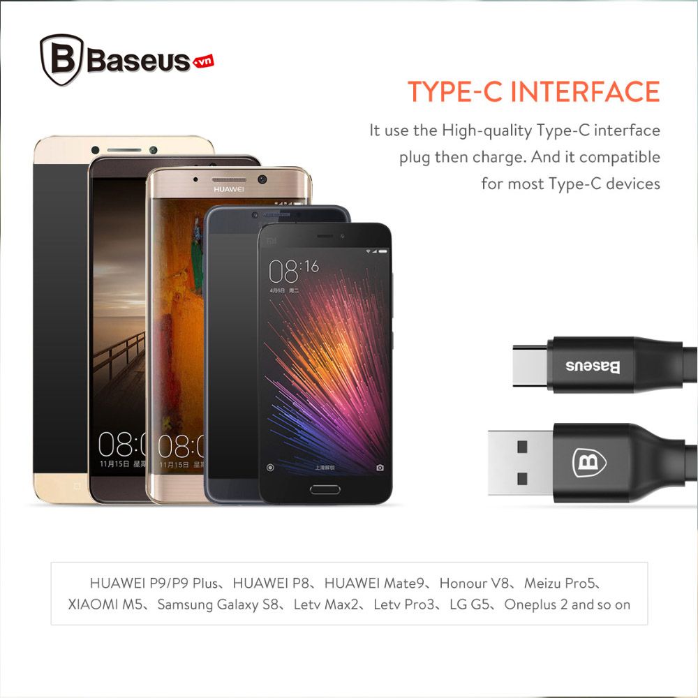 Cáp sạc và truyền dữ liệu tốc độ cao Baseus USB Type C (23cm / 120cm, hỗ trợ Quick charge 3.0)