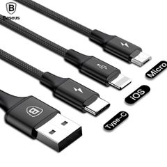 Cáp sạc và truyền dữ liệu tốc độ cao Baseus Rapid Series LV145 tích hợp 3 đầu kết nối Type C, Android và Lightning ( USB Type A to USB Type C/ Micro USB/ Lightning Fast Charging Cable)