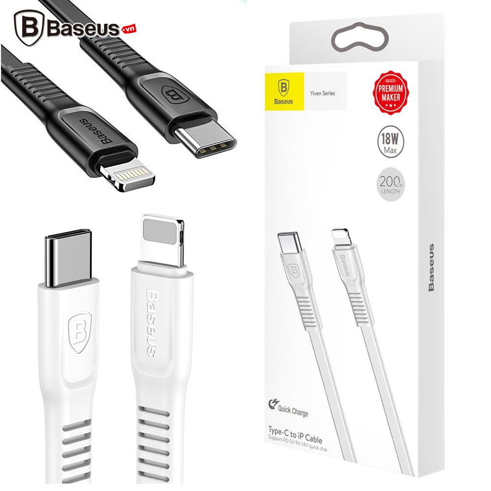 Cáp sạc nhanh và truyền dữ liệu tốc độ cao Type C - Lightning Baseus Tough Series cho iPhone 8/ 8 Plus/ iPhone X (18W, PD Quick Charging, Cáp dẹp chống rối)