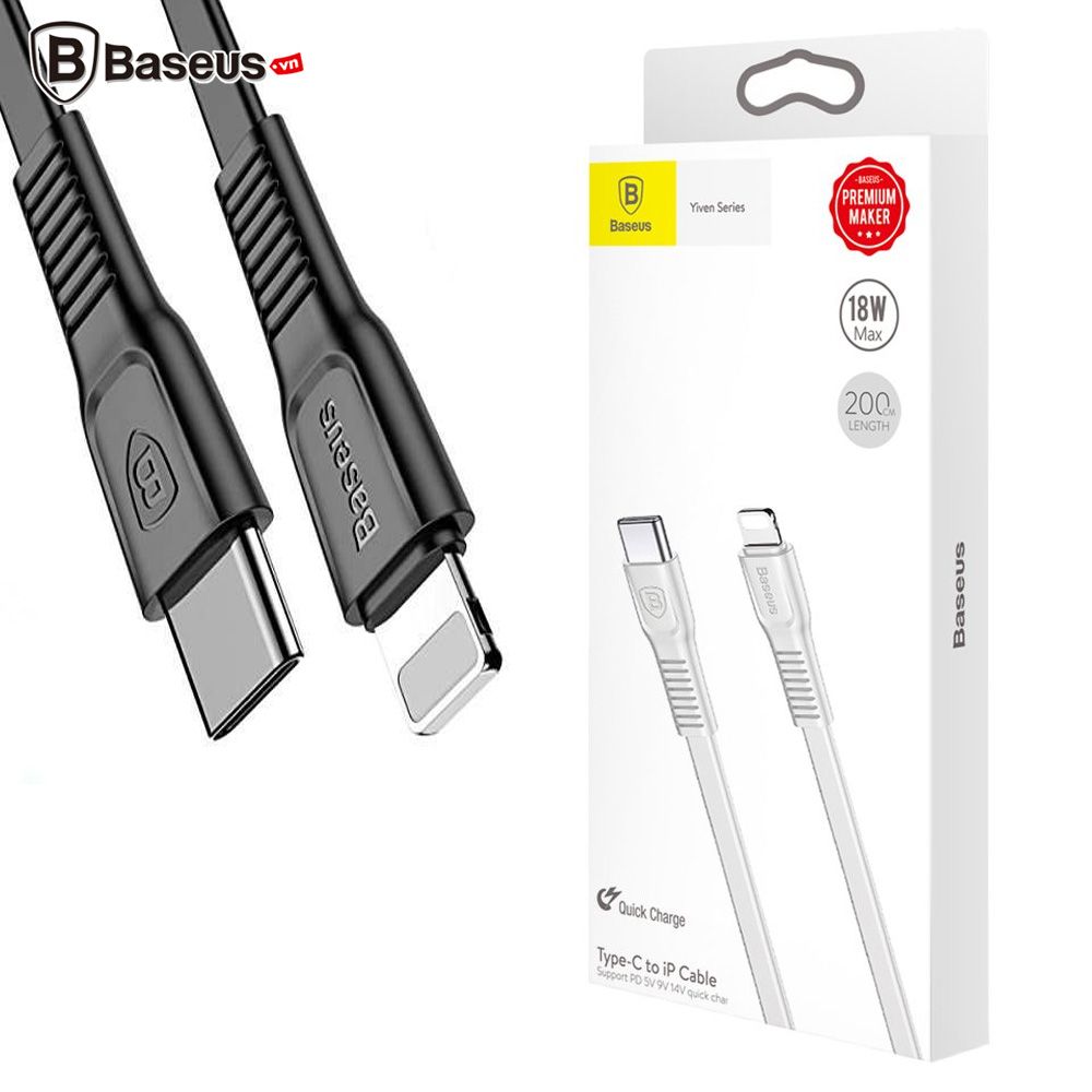 Cáp sạc nhanh và truyền dữ liệu tốc độ cao Type C - Lightning Baseus Tough Series cho iPhone 8/ 8 Plus/ iPhone X (18W, PD Quick Charging, Cáp dẹp chống rối)