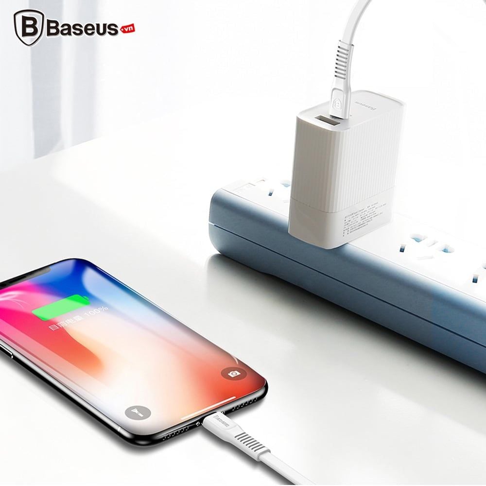 Cáp sạc nhanh và truyền dữ liệu tốc độ cao Type C - Lightning Baseus Tough Series cho iPhone 8/ 8 Plus/ iPhone X (18W, PD Quick Charging, Cáp dẹp chống rối)