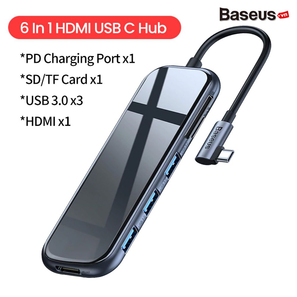 Hub chuyển đa năng Baseus Superlative Multifunctional 6 in 1 (Type-C to 3xUSB3.0+HDMI+SD/TF Card Reader+PD)