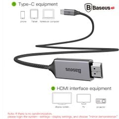 Cáp chuyển USB Type C sang HDMI Baseus hỗ trợ xuất Video 4K - 60Hz từ Smartphone ra TV (1.8 mét)