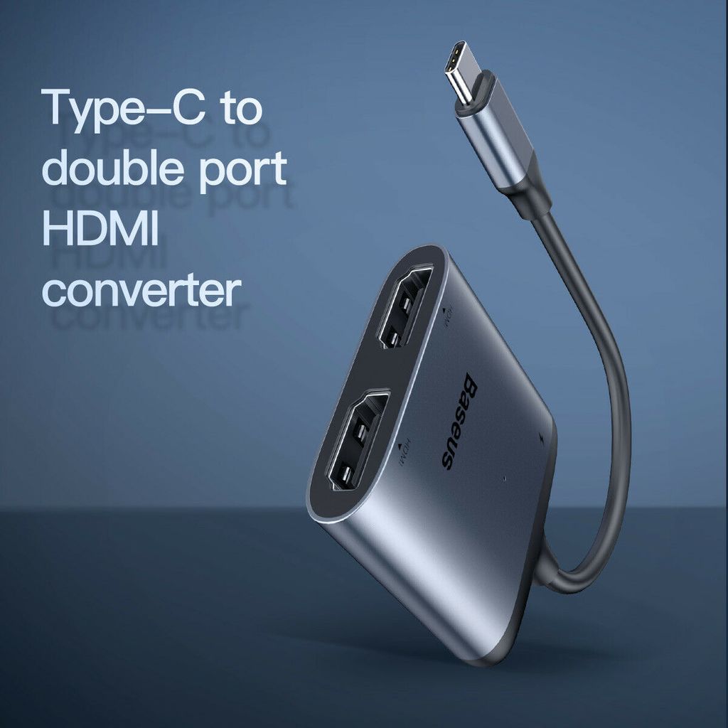 Hub chuyển Baseus Enjoy Series Type C to Dual HDMI 4K+Type C PD intelligent HUB adapter Grey cho Smartphone/ iPad Pro 2018/ Macbook