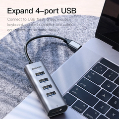 Hub chuyển Type C to USB 3.0 và HDMI Baseus Enjoy Series  (Type C to USB 3.0 x4 Ports + HDMI 4K,  5 in 1 intelligent HUB Adapter )