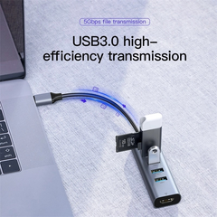 Hub chuyển Type C to USB 3.0 và HDMI Baseus Enjoy Series  (Type C to USB 3.0 x4 Ports + HDMI 4K,  5 in 1 intelligent HUB Adapter )