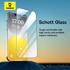 Kính Cường Lực Baseus Schott Series Full-Coverage HD Tempered Glass Screen Protector with Built-in Dust Filter for iP 15, Clear (Pack of 1, with dust-proof installation tool and cleaning kit)