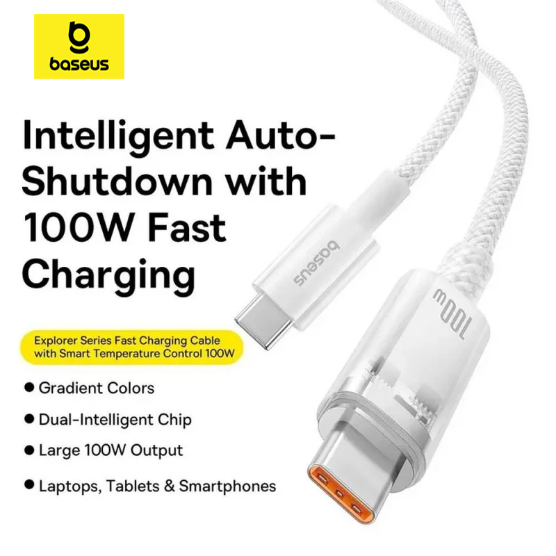 Cáp sạc nhanh Baseus Explorer Series 2 – Type-C to Type-C 100W, tự ngắt, kiểm soát nhiệt, dùng cho MacBook, laptop, điện thoại