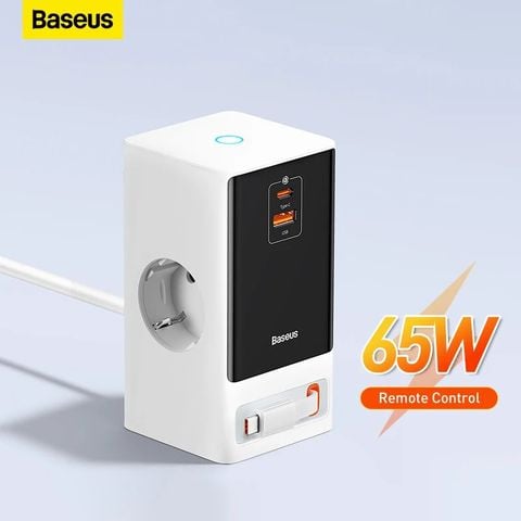 Bộ Sạc Nhanh Tích Hợp Dây Nguồn Nối Dài Baseus Power Combo Digital PowerStrip 65W (3AC + 1USB + 1Type C + Retractable Type C)