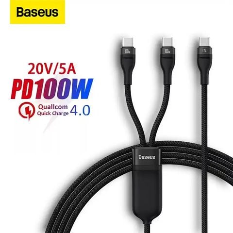 Cáp Sạc Nhanh 2 in 1 Baseus Flash Series Ⅱ One-for-Two Fast Charging Cable Type-C to Dual Type C 100W Gen2