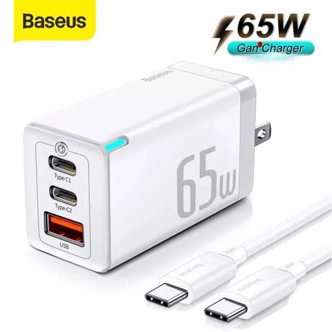 Bộ sạc nhanh Baseus GaN5 Pro 65W – Combo củ sạc + cáp C to C 100W, 2C + USB, hỗ trợ PD3.0/PPS/QC4.0/SCP/FCP