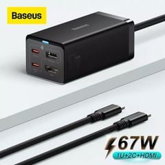 Củ Sạc Nhanh Kiêm Hub Mở Rộng Đa Năng 2 in 1 Baseus GaN5 Pro Desktop Fast Charger 1U+2C+HDMI 67W (HDMI, Type C*2, USB*2 PD/QC/SCP/FCP/AFC/PPS Quick Charger)