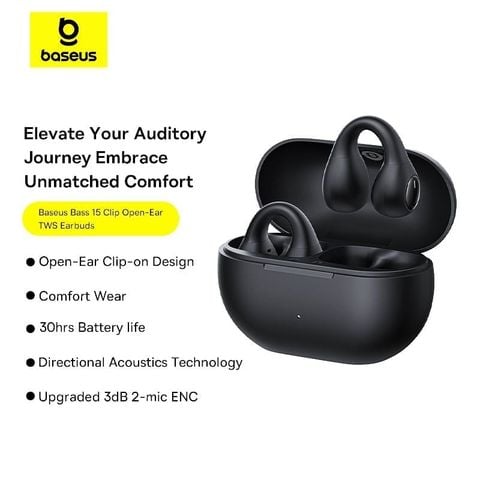 Tai nghe Bluetooth Baseus Bass 15 Clip – OWS, v5.4, 8H, mic kép ENC, âm trầm mạnh, open-ear, kèm cáp Type-C