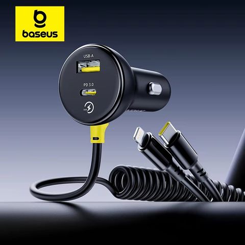 Tẩu Sạc Cho Ô Tô Baseus Circular Plastic Car Charger 60W (With 1.4m Spring Cable)