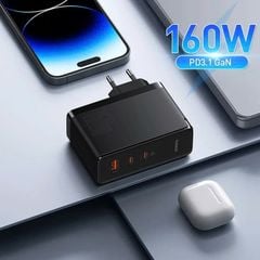 Bộ Sạc Nhanh Baseus GaN5 Pro Digital 160W Cho Laptop Macbook iPhone Samsung (Fast Charger 2C+U PD3.1 QC PPS SCP FCP AFC)