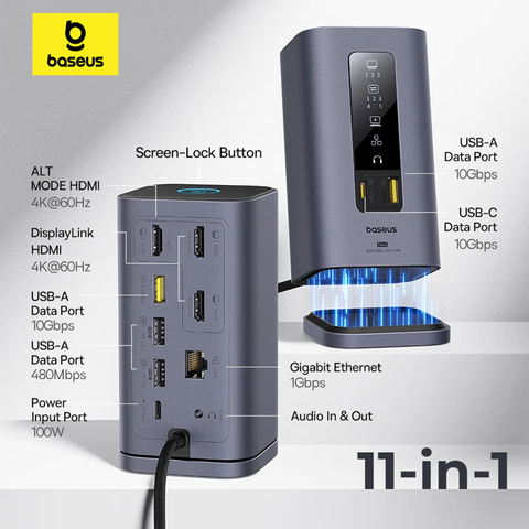 Hub Mở Rộng Đa Năng Baseus Spacemate Series 11-in-1 Docking Station MAC Version ( Xuất 3 màn hình mở rộng MST cho MAC OS )