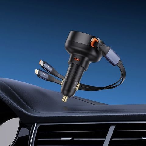 Tẩu Sạc Ô Tô Baseus Enjoyment Pro Car Charger Tích Hợp Cáp Type C & iPhone Cable 60W