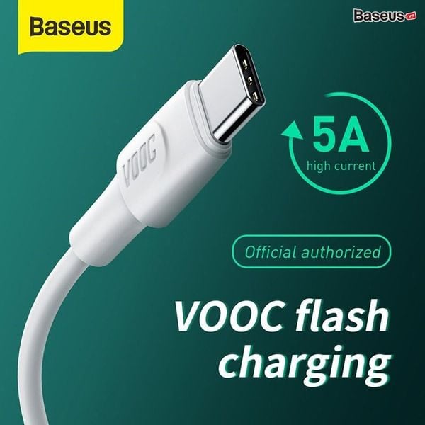 Cáp sạc nhanh Baseus White Series Type-C cho OPPO/Samsung/Xiaomi/Huawei (5A, support VOOC/QC3.0 Quick Charging cable)