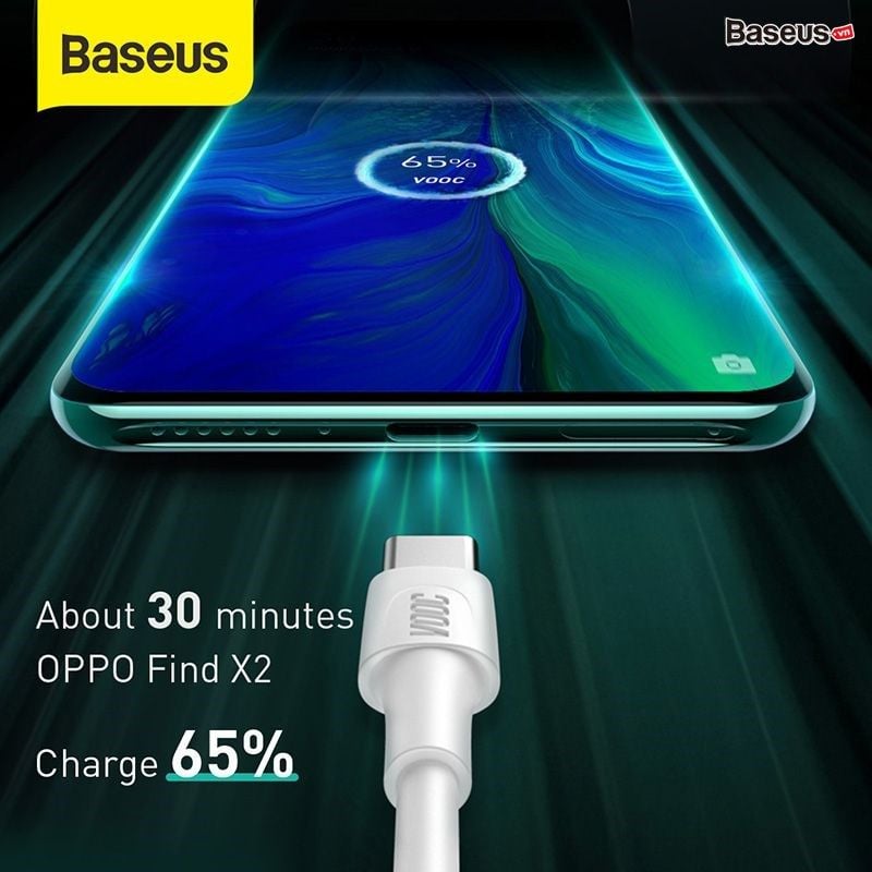 Cáp sạc nhanh Baseus White Series Type-C cho OPPO/Samsung/Xiaomi/Huawei (5A, support VOOC/QC3.0 Quick Charging cable)