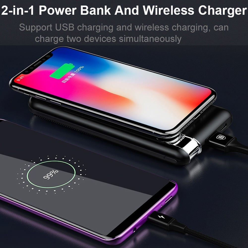 Pin sạc dự phòng không dây Baseus X Lighting LV268 cho iPhone 8/ iPhoneX/ S8/S9/N8/N9 (10,000mAh, 2A, 5W Qi Wireless Charger, Type C Power Bank)