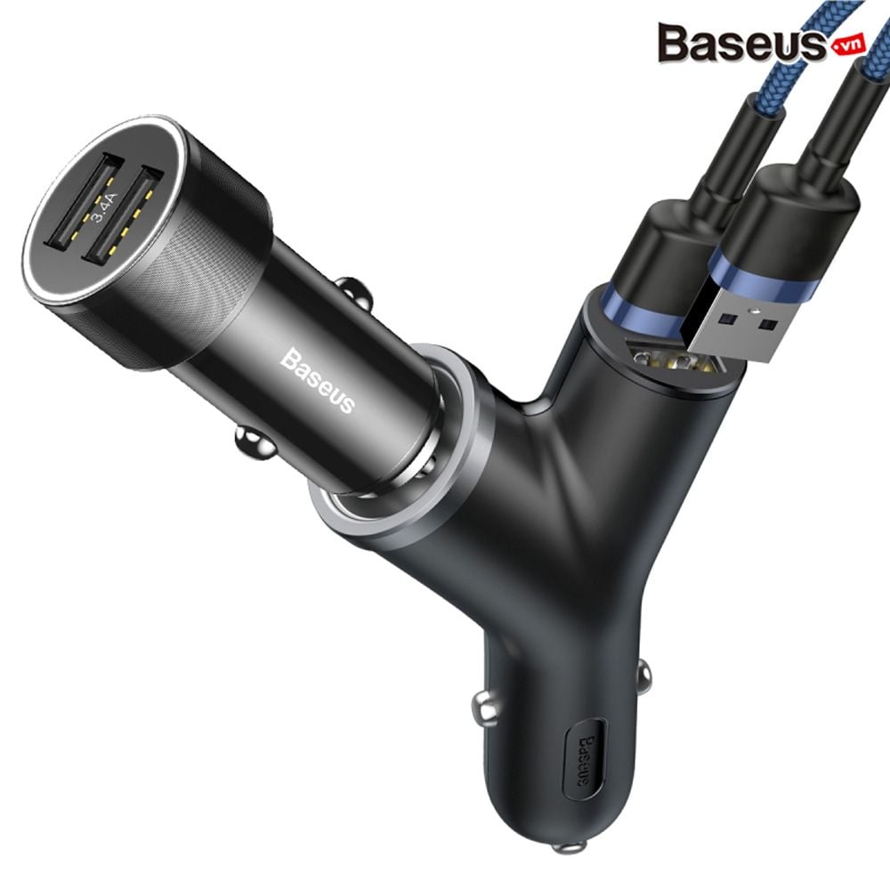 Bộ tẩu sạc mở rộng 3 trong 1 dùng cho xe hơi Baseus Y Type Dual USB (40W, 3.4A Fast Charge, Intelligent Car charger)