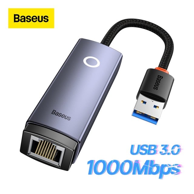 Adaptateur USB-C vers Ethernet RJ45, 1000 Mbps, Baseus - Noir