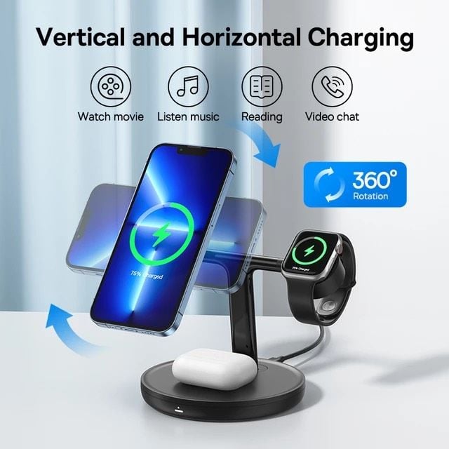 Đế Sạc Không Dây Từ Tính Thông Minh Baseus Swan 3-in-1 Wireless Magnetic Charging Bracket 20W Universal version(IPhone + Apple Watch + Airpods)